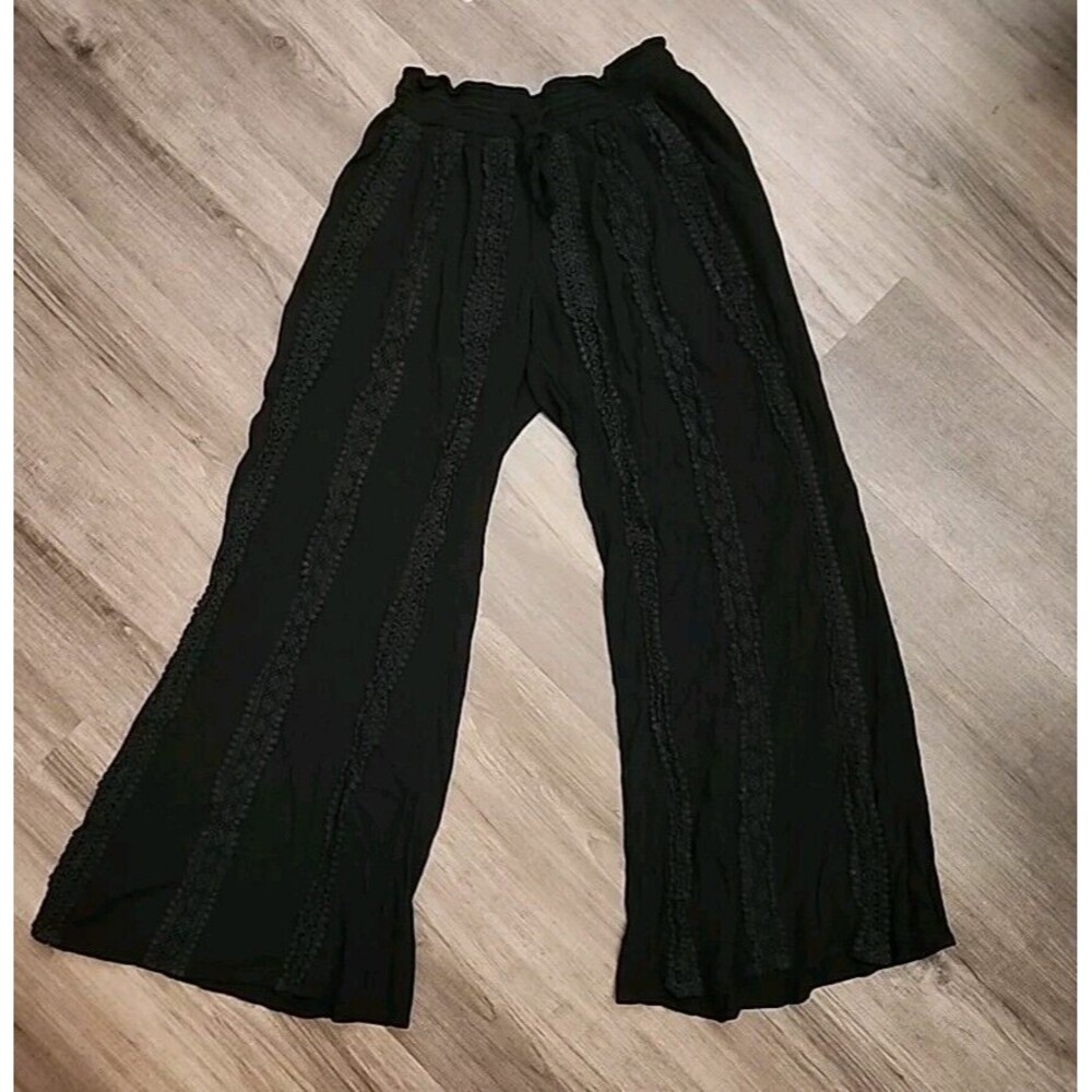 American Rag Black Large Pants Elastic Waist Lace Lounge Wide-Leg High Rise